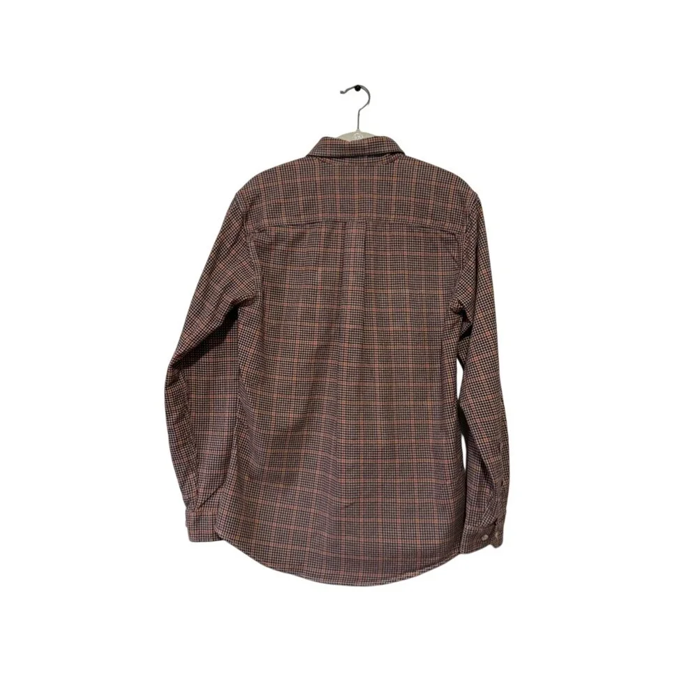 Eddie Bauer Mens Slim‎ Fit Houndstooth Button Down Shirt Small Burgundy Navy S